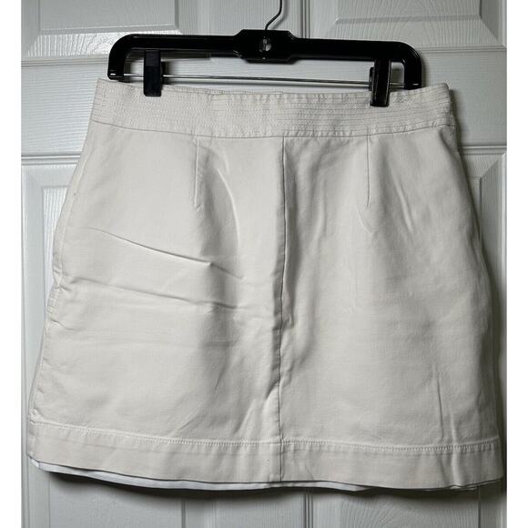 Ann Taylor LOFT Pencil Pleated Skirt Cream White Size10 Front Zip Buttons Pocket - Picture 6 of 8